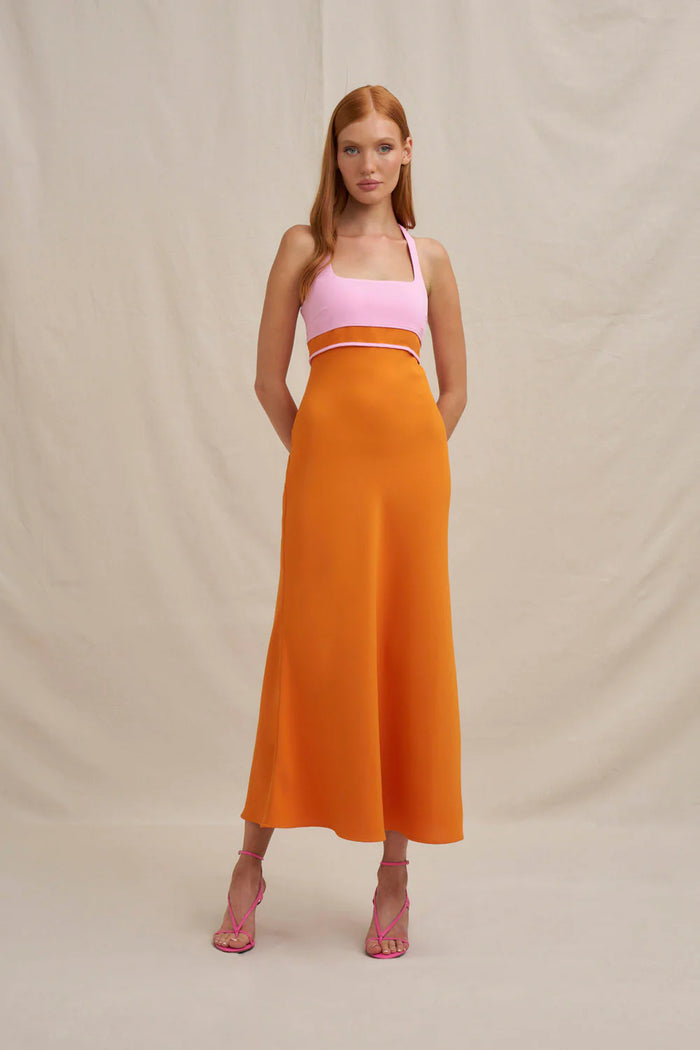 By Johnny 'Christine' Bias Midi Dress - Pink/Orange
