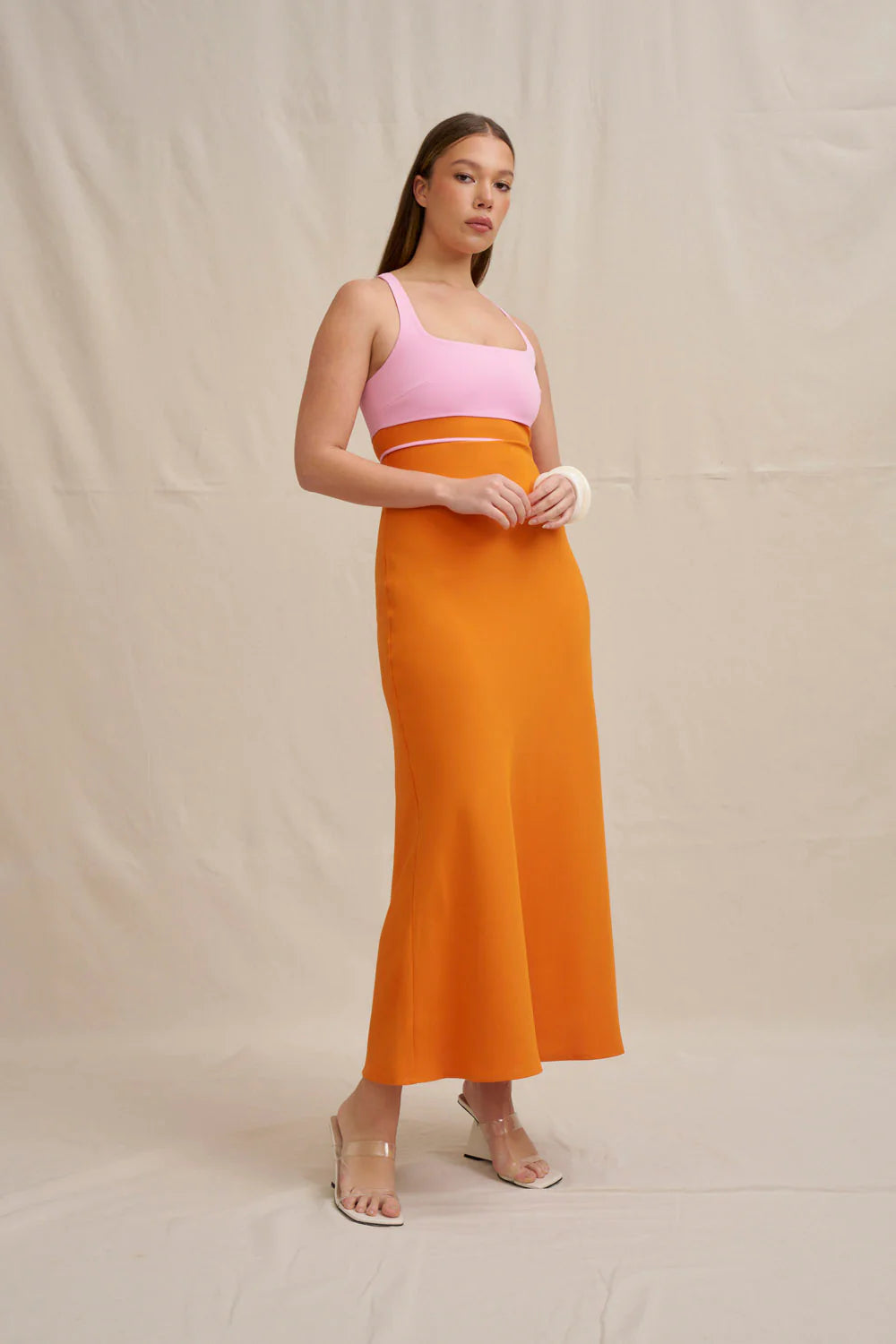 By Johnny 'Christine' Bias Midi Dress - Pink/Orange