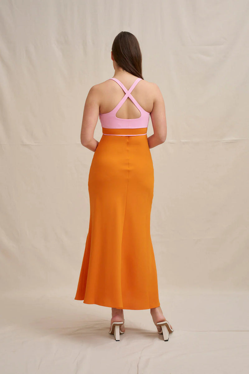 By Johnny 'Christine' Bias Midi Dress - Pink/Orange