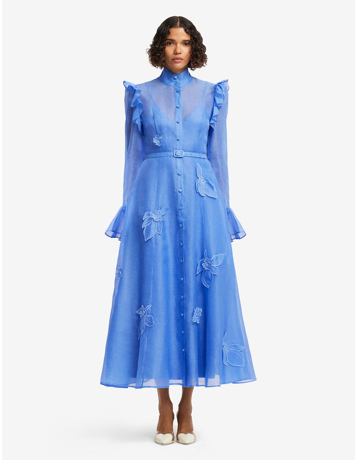 Leo Lin "Katrina" Applique Midi Dress - Blue