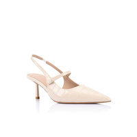 Lana Wilkinson "Scarlett" Mary Jane Heel - Ivory Croc-Embossed Leather