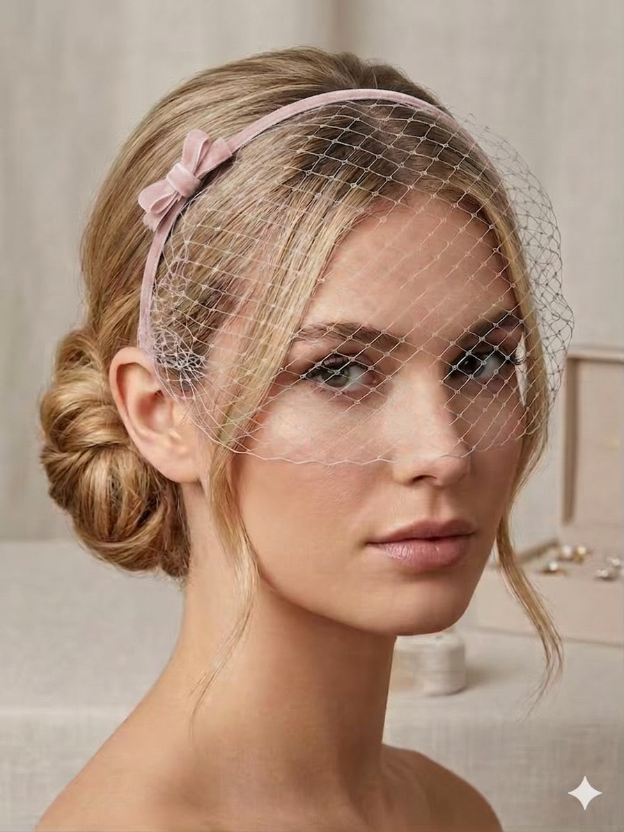 Wendy Scully - Velvet Veiled Headband - Pink