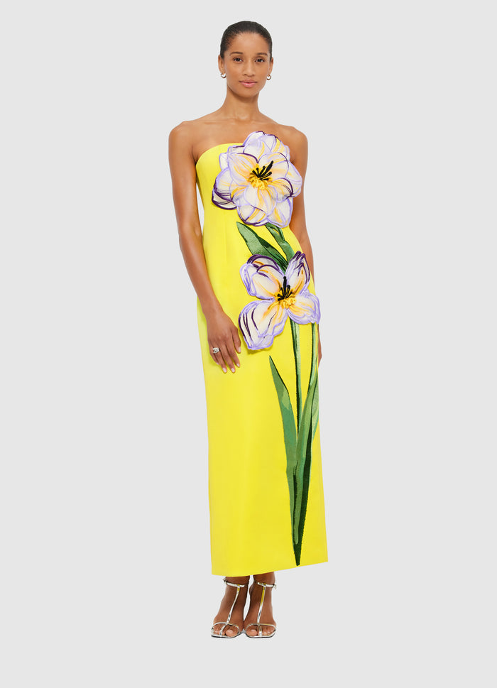 Leo Lin "Rayne" Appliqué Floral Midi Dress.