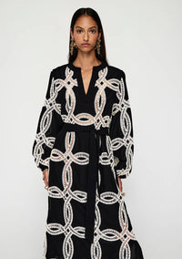 MOS THE LABEL designer midi dress with openwork embroidery