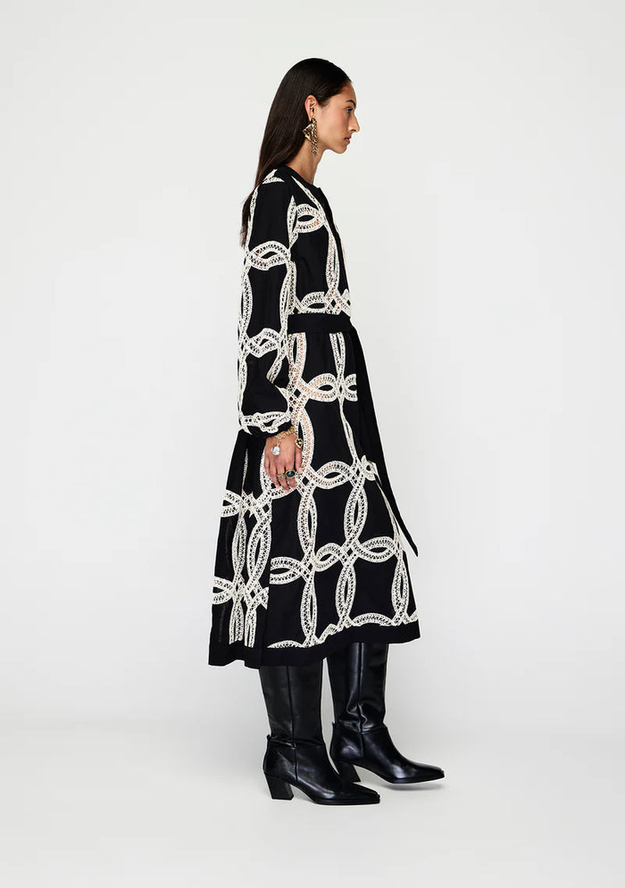 Embroidered cotton midi dress for weddings and garden parties