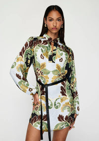 MOS THE LABEL designer mini dress with tie-front neckline