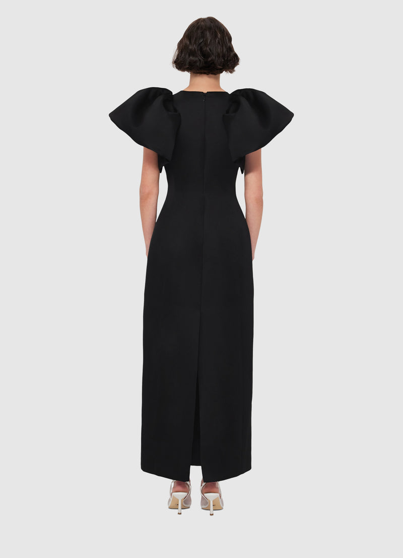 Leo Lin "Lucinda" Appliqué Floral Maxi Dress - Black