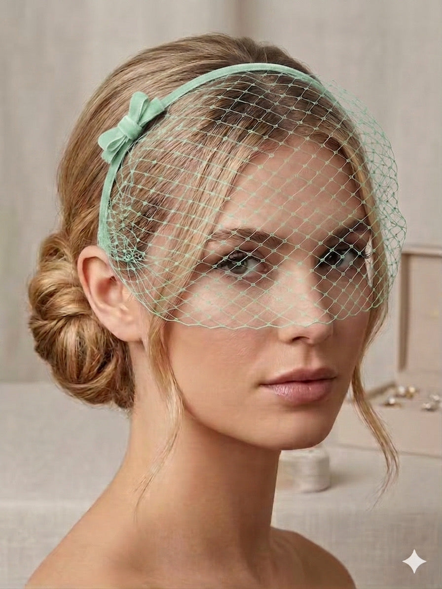 Wendy Scully - Velvet Veiled Headband - Green