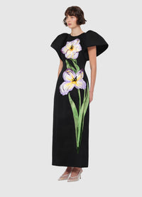 Leo Lin "Lucinda" Appliqué Floral Maxi Dress - Black
