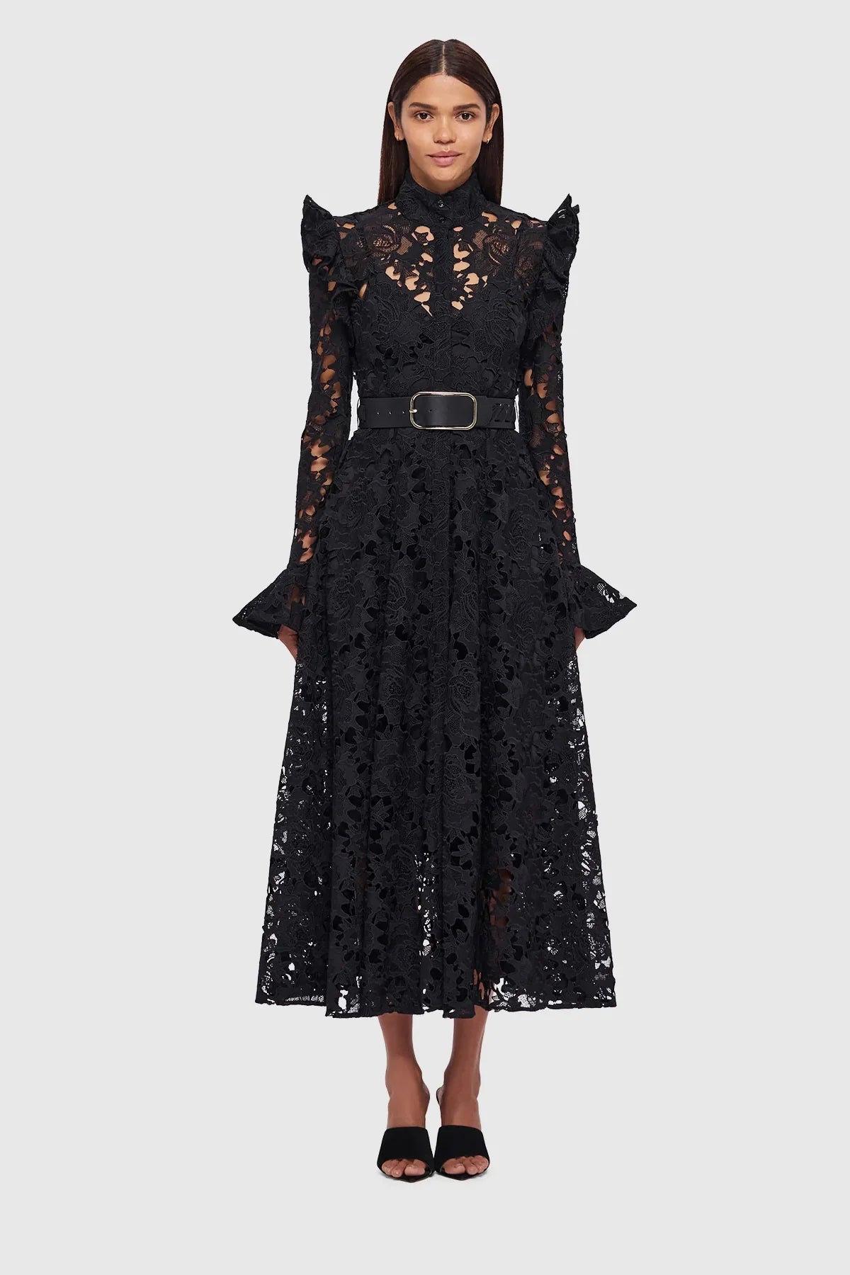 Leo Lin "Aliyah" Butterfly Sleeve Midi Dress - Black