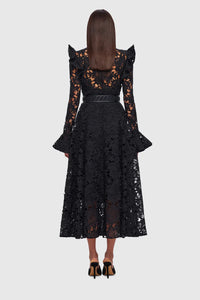 Leo Lin "Aliyah" Butterfly Sleeve Midi Dress - Black