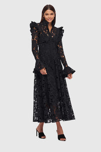Leo Lin "Aliyah" Butterfly Sleeve Midi Dress - Black