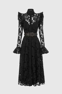 Leo Lin "Aliyah" Butterfly Sleeve Midi Dress - Black