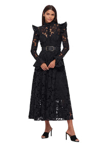 Leo Lin "Aliyah" Butterfly Sleeve Midi Dress - Black