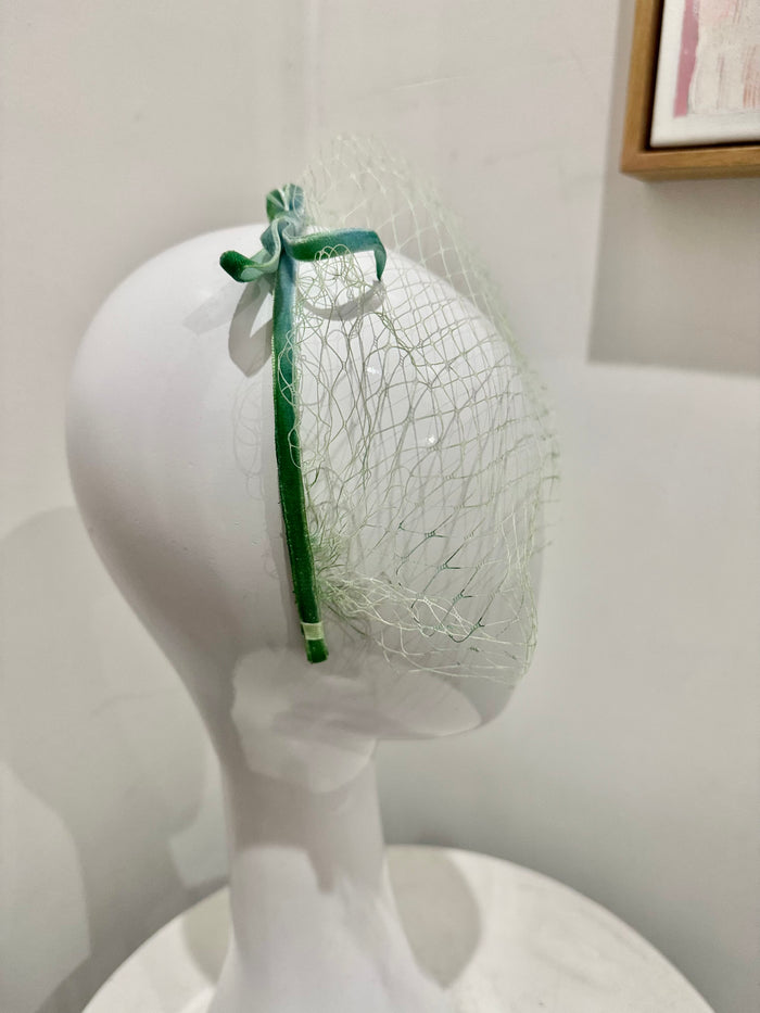 Wendy Scully - Velvet Veiled Headband - Green