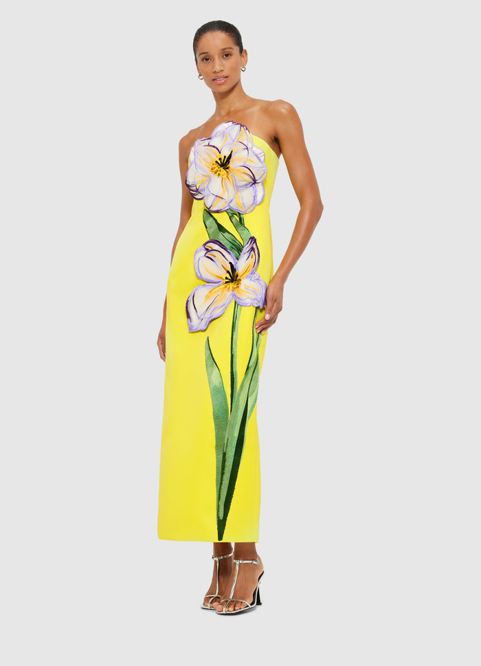 Leo Lin "Rayne" Appliqué Floral Midi Dress.