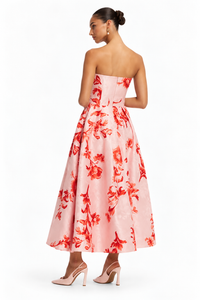 LEO LIN Lynn Bustier Midi Dress – Magnolia Print