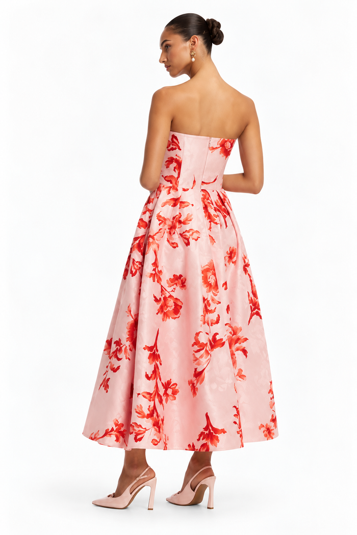 LEO LIN Lynn Bustier Midi Dress – Magnolia Print