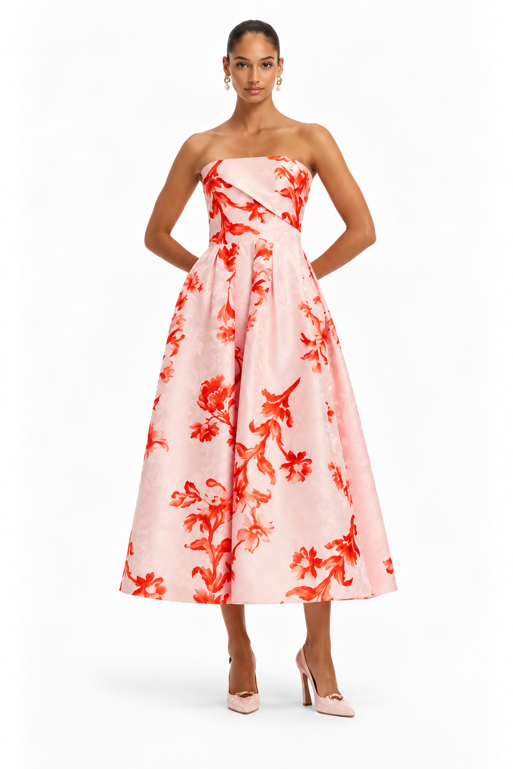 LEO LIN Lynn Bustier Midi Dress – Magnolia Print