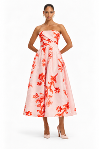 LEO LIN Lynn Bustier Midi Dress – Magnolia Print