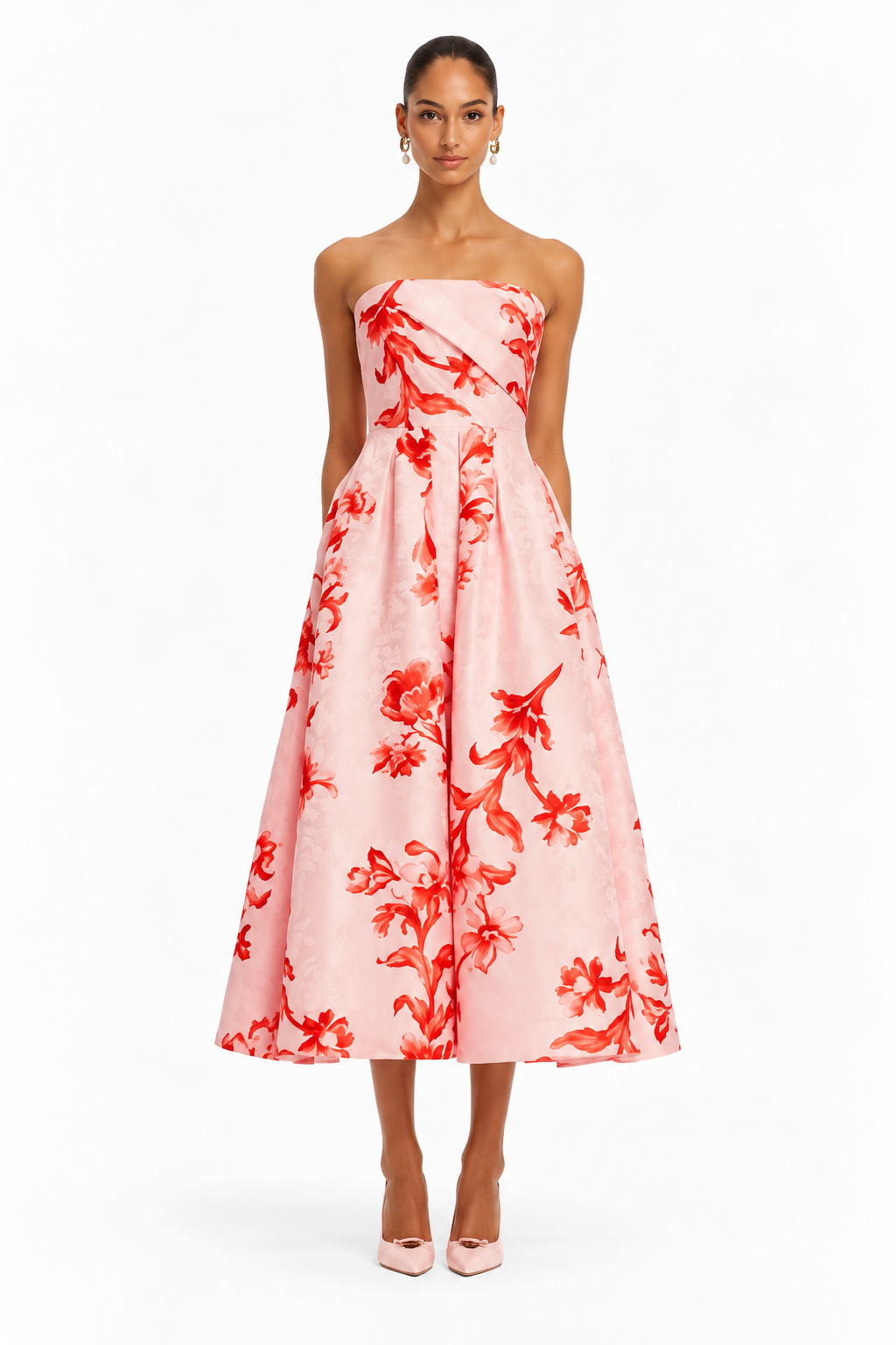 LEO LIN Lynn Bustier Midi Dress – Magnolia Print