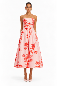 LEO LIN Lynn Bustier Midi Dress – Magnolia Print
