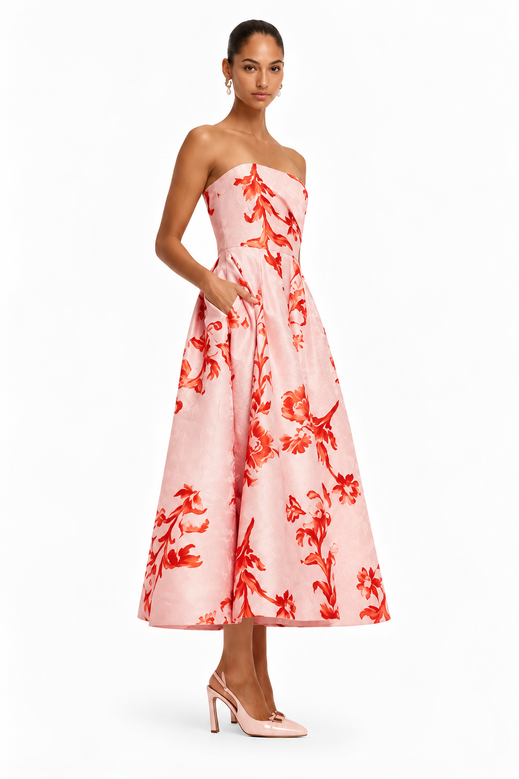 LEO LIN Lynn Bustier Midi Dress – Magnolia Print