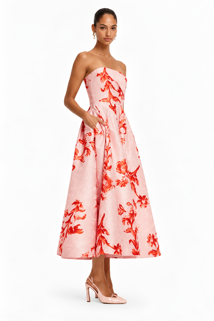 LEO LIN Lynn Bustier Midi Dress – Magnolia Print