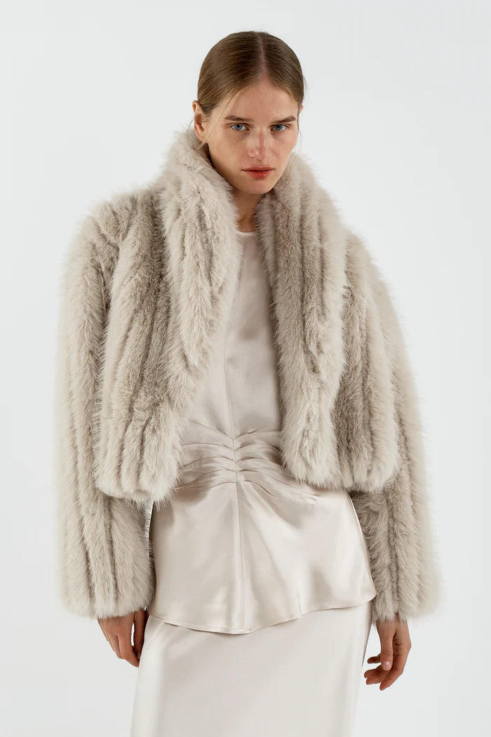SOFIA IRINA Giselle Cropped Faux Fur Coat in Champagne Hire