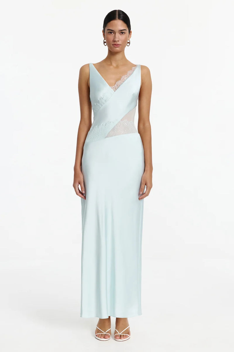 Significant Other Ellis Maxi Dress in Adriatic satin available for designer dress hire at Your Secret Closet