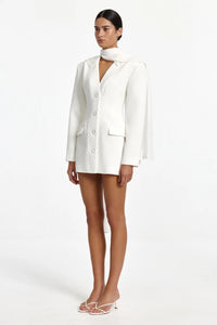 Side view of Significant Other Miella Ivory Blazer Dress with structured tailoring and draped back panel