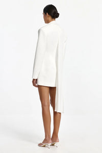 Back view of Significant Other Miella Blazer Dress in Ivory featuring dramatic cape-style draped panel
