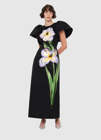 Leo Lin "Lucinda" Appliqué Floral Maxi Dress - Black