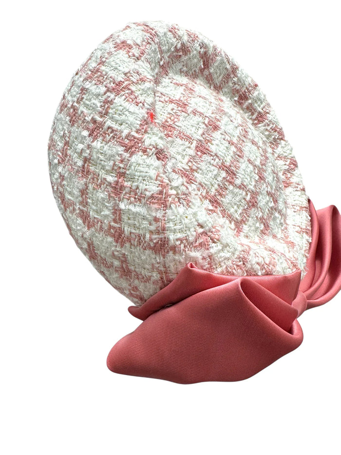 Wendy Scully Millinery Pink & White Fabric Pillbox