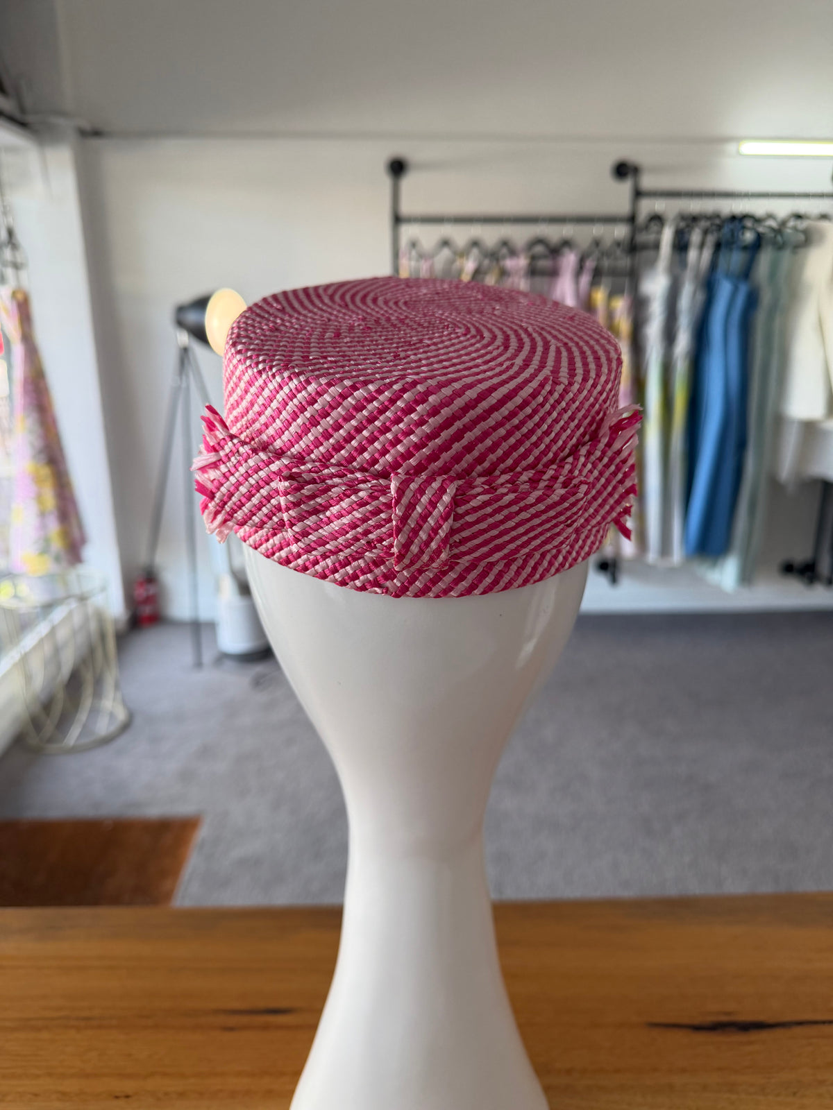 WENDY SCULLY Pink Straw Pillbox