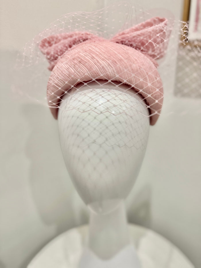 Wendy Scully Millinery Pink Band with Bow and Veiling Detail