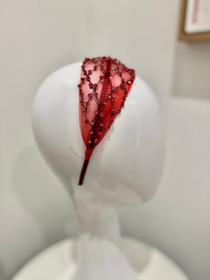 Wendy Scully Beaded Crinoline Headband - Burgundy