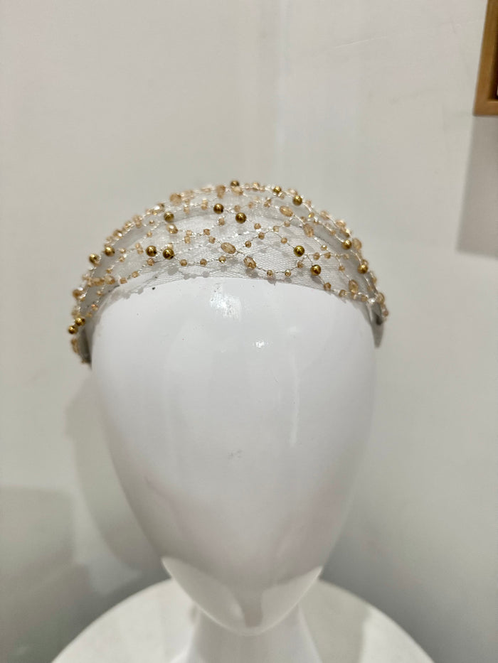 Wendy Scully Beaded Crinoline Headband - Gold