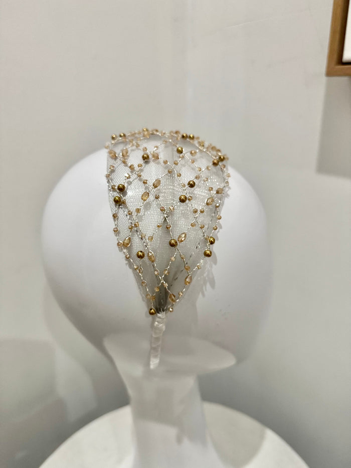 Wendy Scully Beaded Crinoline Headband - Gold