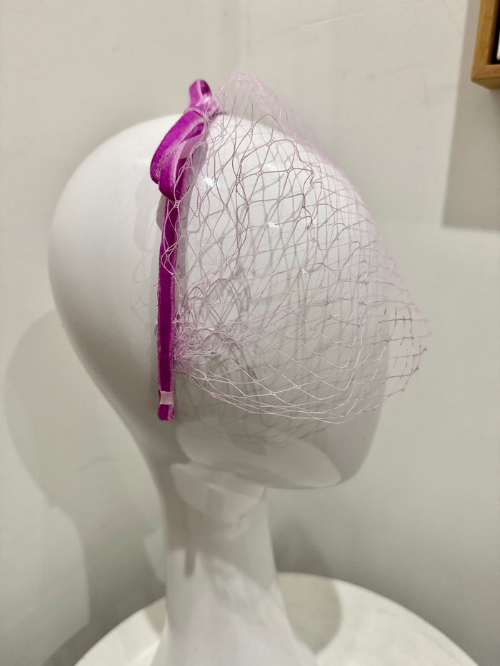 Wendy Scully - Velvet Veiled Headband - Pink