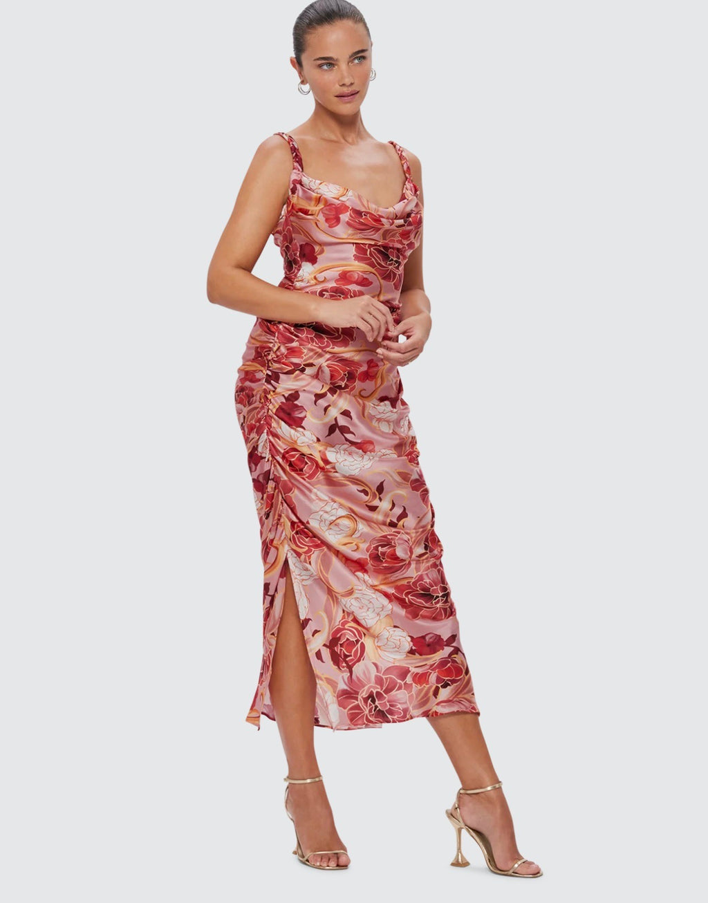 Leo Lin Rachel Cowl Neck Slip Dress - Adorn Print