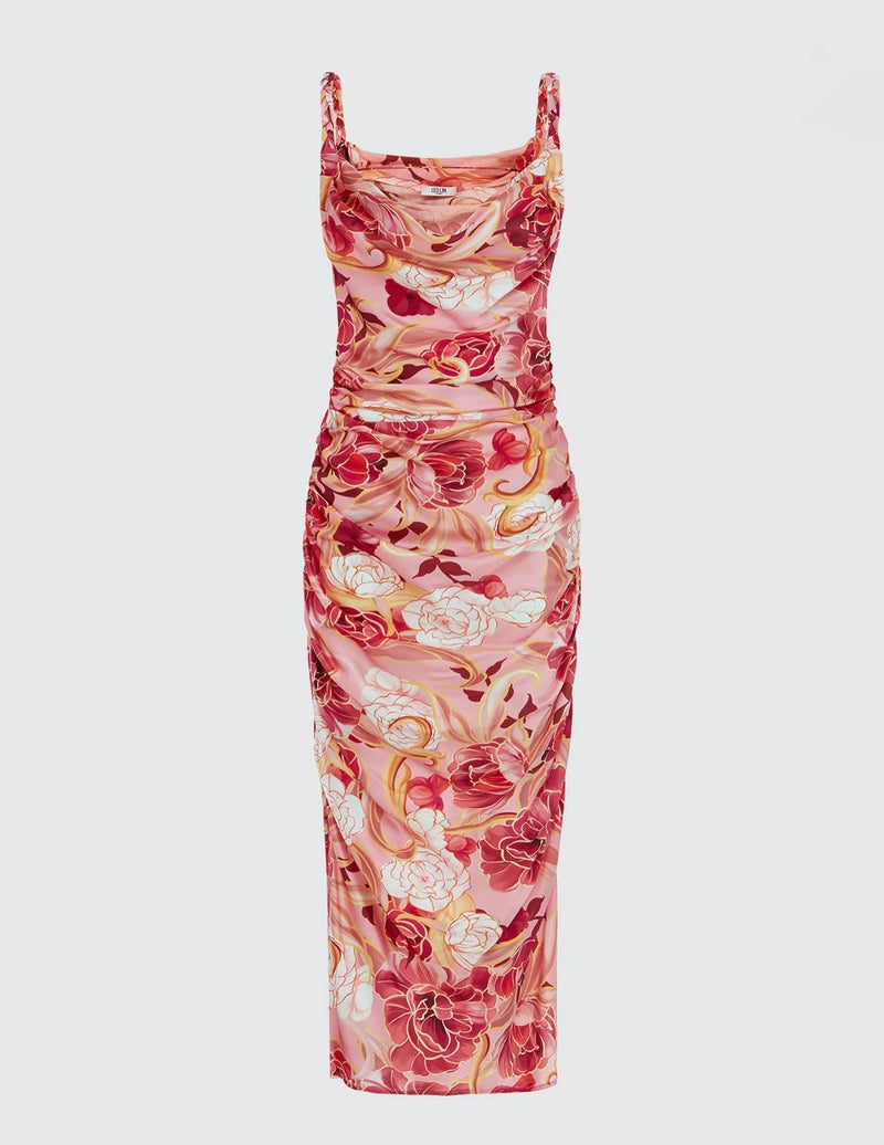 Leo Lin Rachel Cowl Neck Slip Dress - Adorn Print