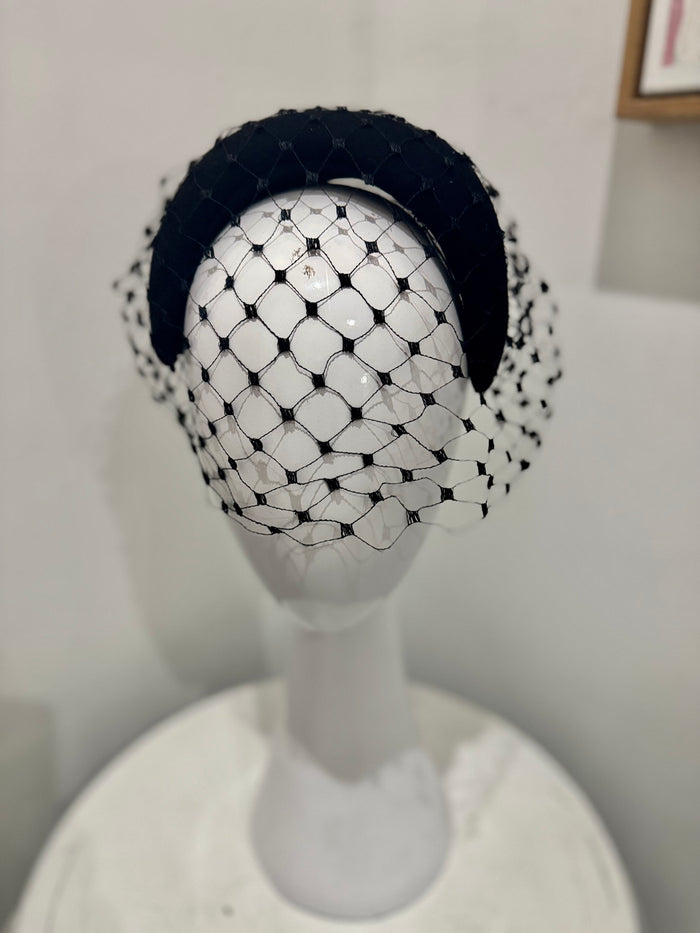 Wendy Scully Black Felt Vintage Bibi Half Hat.