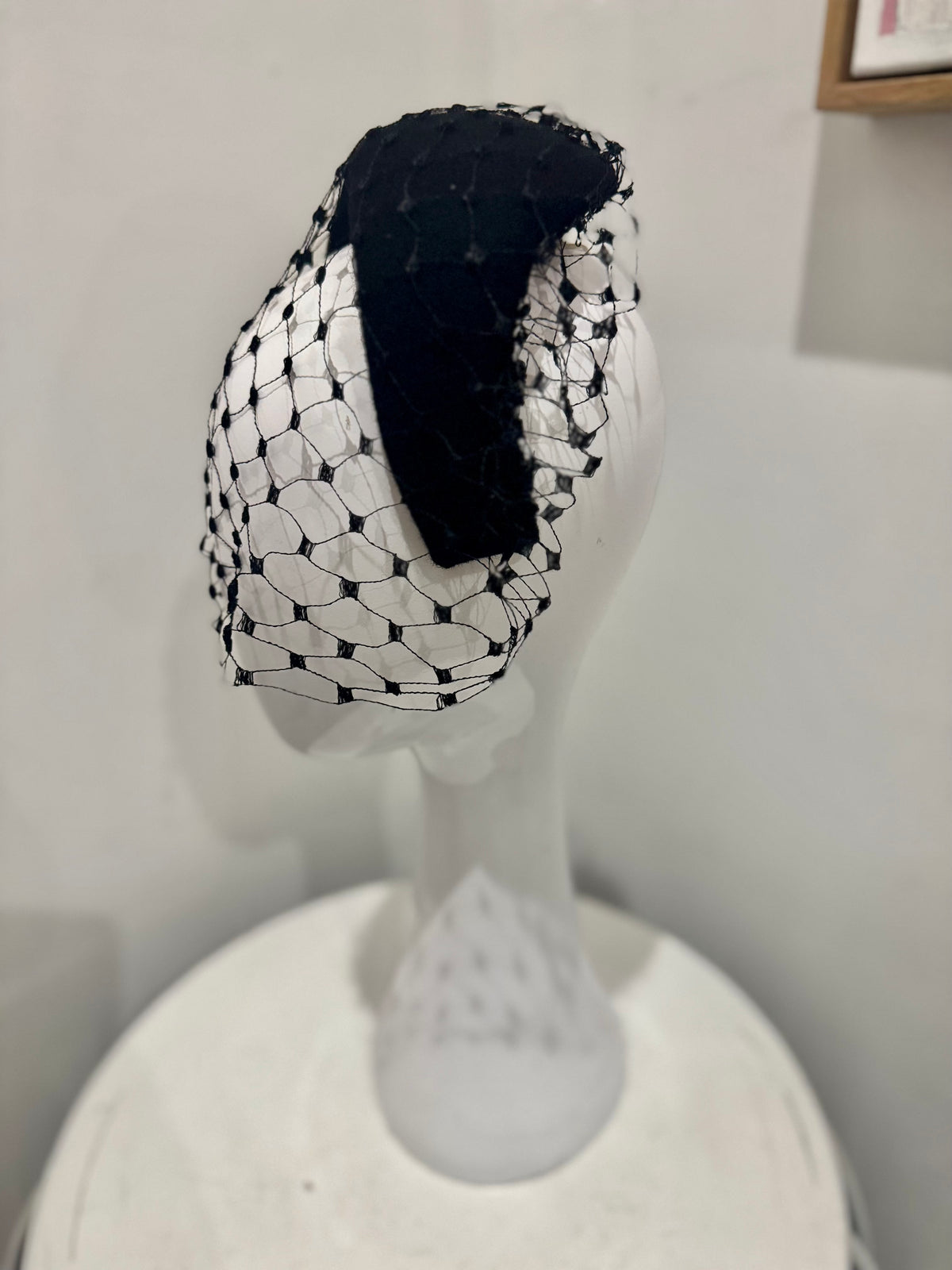 Wendy Scully Black Felt Vintage Bibi Half Hat.