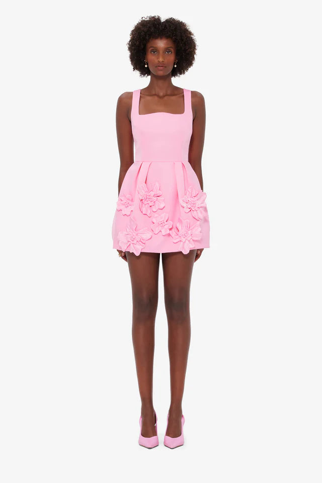 Leo Lin 'Piper' Floral Appliqué Mini Dress - Baby Pink