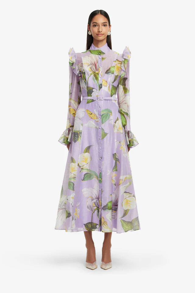Leo Lin 'Katrina' Butterfly Sleeve Midi Dress - Lily Blossom Print Lilac