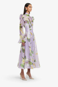 Leo Lin 'Katrina' Butterfly Sleeve Midi Dress - Lily Blossom Print Lilac