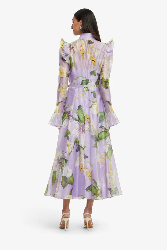 Leo Lin 'Katrina' Butterfly Sleeve Midi Dress - Lily Blossom Print Lilac