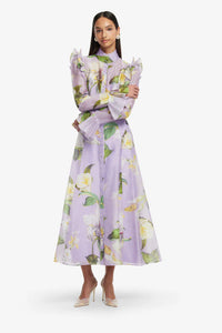 Leo Lin 'Katrina' Butterfly Sleeve Midi Dress - Lily Blossom Print Lilac