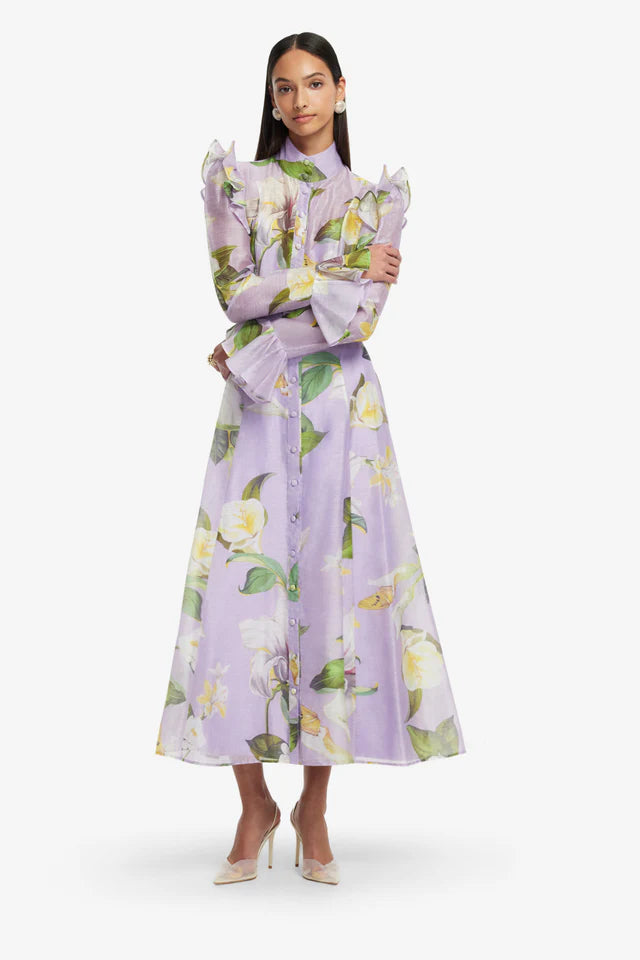 Leo Lin 'Katrina' Butterfly Sleeve Midi Dress - Lily Blossom Print Lilac